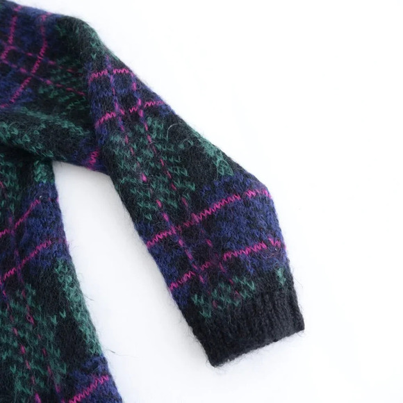 Vintage 90 Heritage House Navy And Pink 63% Mohair Wool Knit Button Up Sweater M - Picture 5 of 14